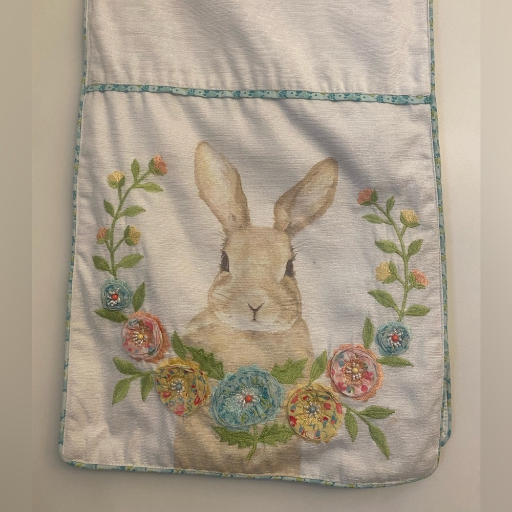 Cynthia Rowley Embroidered Rabbit Floral Table Runner 100% Polyester Easter